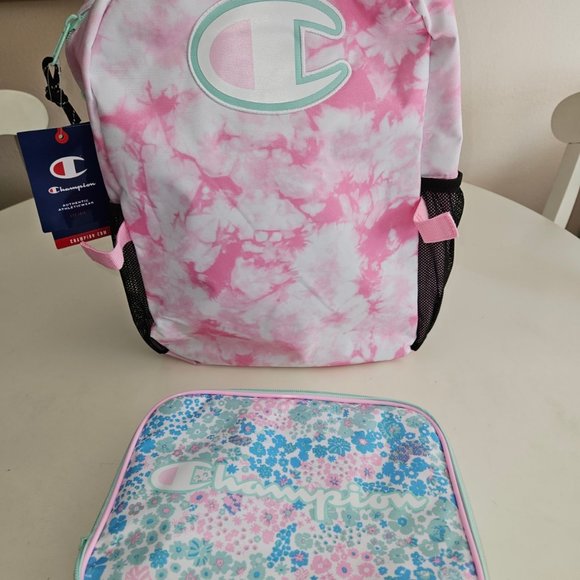 Champion pink tie dye print backpack with detachable insulated lunchbox. - Picture 2 of 5